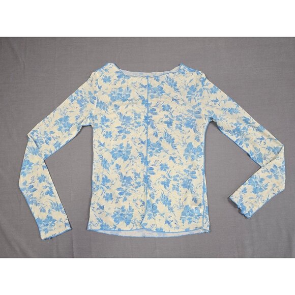 Dazy Tops - Dazy Blue Floral Sheer Mesh Long Sleeve Top Size Large Y2K Whimsigoth Fairy